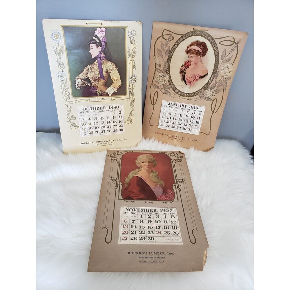 1880 1919 1927‎ Victorian Advertising BOURBON LUMBER COAL Calendar Ephemera USA
